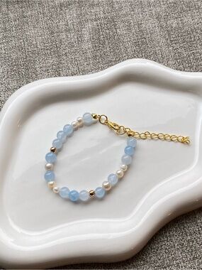 14k gold plated aquamarine pearl bracelet